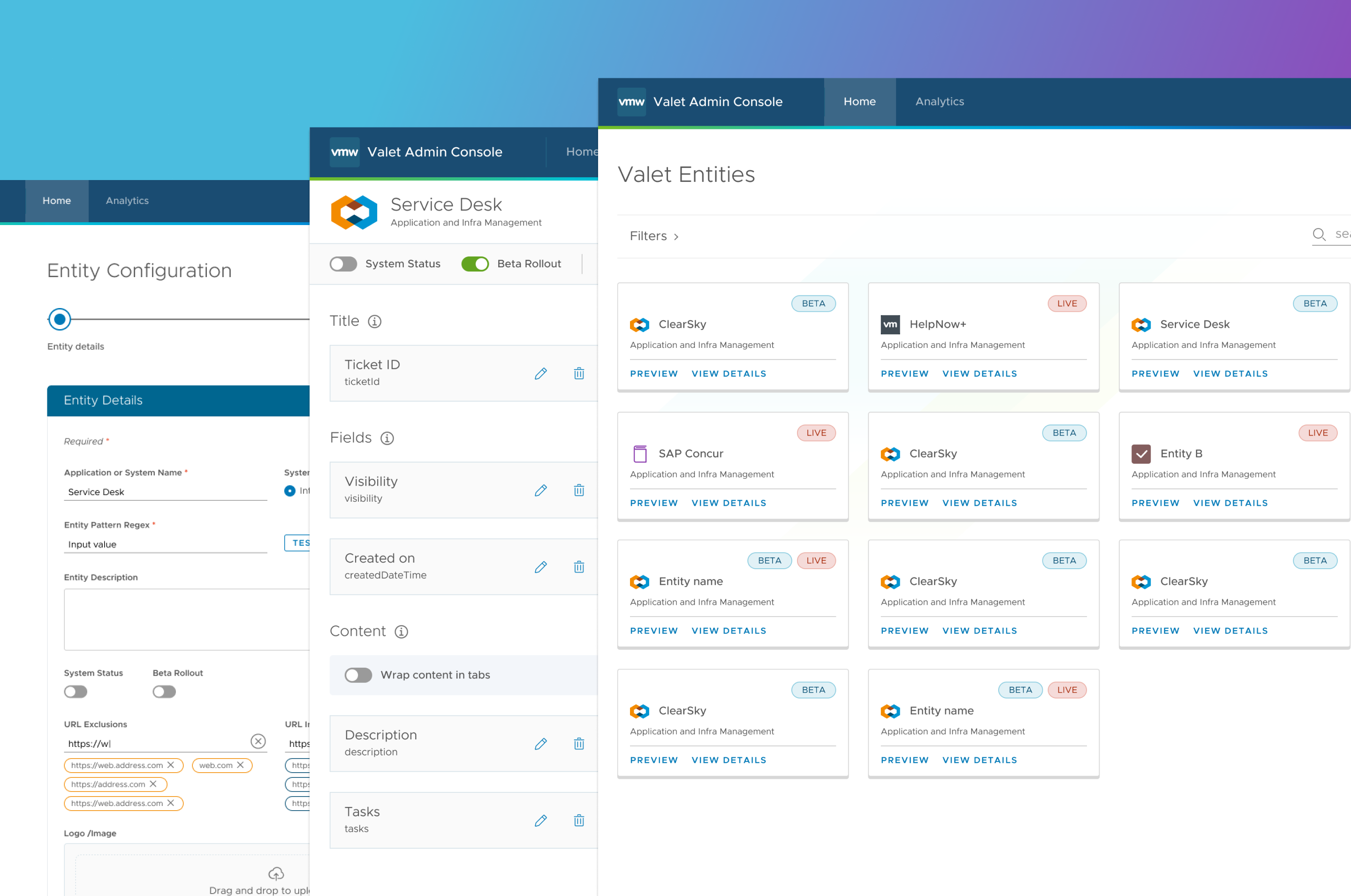 VALET Admin Mockuups